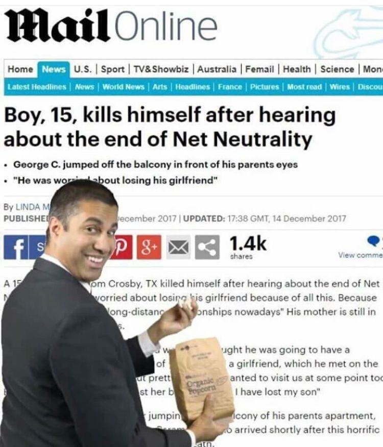 nut neutrality - Mail Online Home News U.S. Sport | Tv& Showbiz Australia Femail Health Science Mon Latest Headlines News World News Arts Headlines France Pictures | Most read Wires Discou Boy, 15, kills himself after hearing about the end of Net Neutrali