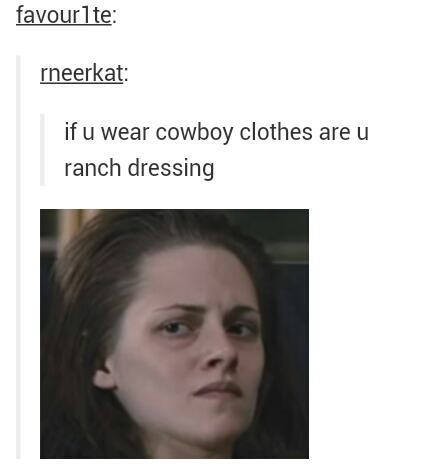 pun funny - favourlte rneerkat if u wear cowboy clothes are u ranch dressing