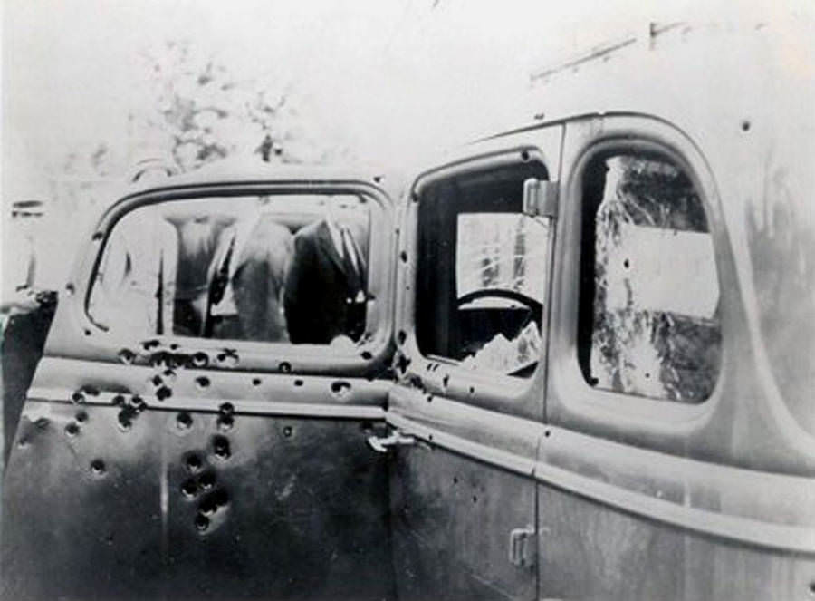 Bonnie And Clyde's Car -Known for their bank robberies and murders, the famous criminal duo of Bonnie and Clyde were eventually ambushed and killed by law officers in their car, this 1932 Ford V-8, that was left riddled with bullet holes after the ambush. This photo was taken by FBI investigators on May 23, 1934, and the famed car that was once a traveling exhibit now sits in a casino in Primm, Nev.