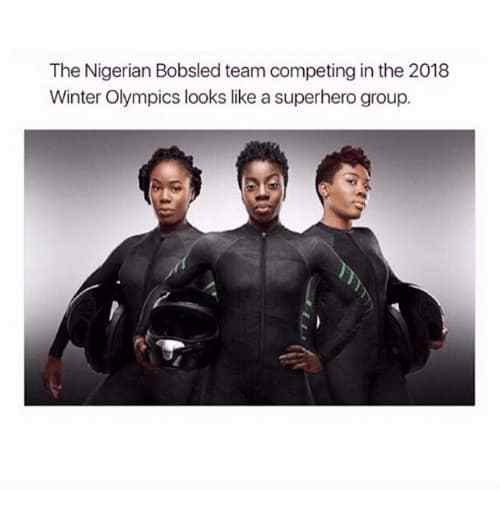 nigerian bobsled team 2018 - The Nigerian Bobsled team competing in the 2018 Winter Olympics looks a superhero group.