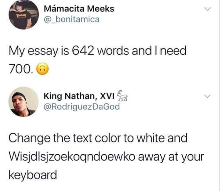 shitty life tip about how to increase your word count on an essay