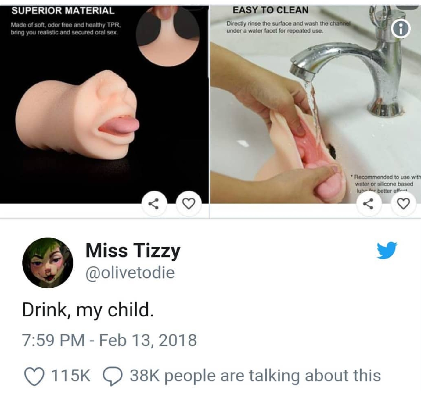 dank meme of device that mimics oral sex and someone points out some of the features that are unsettling about the item