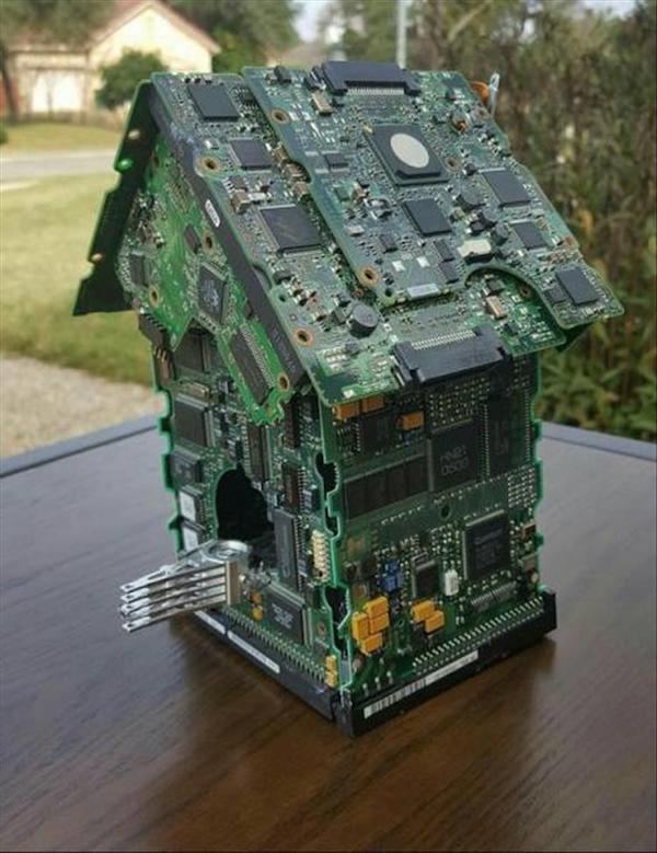 funny picture of a doll house made of printed circuit boards