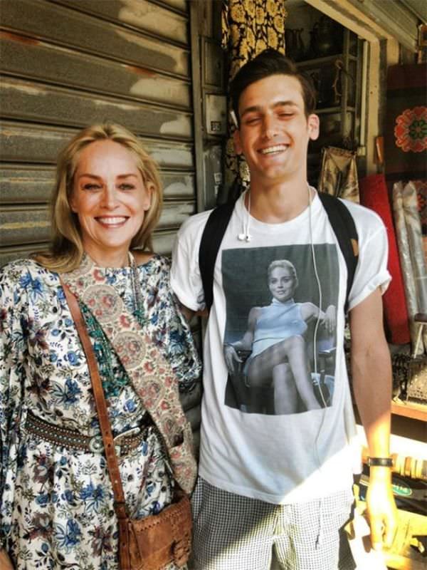 sharon stone with fan