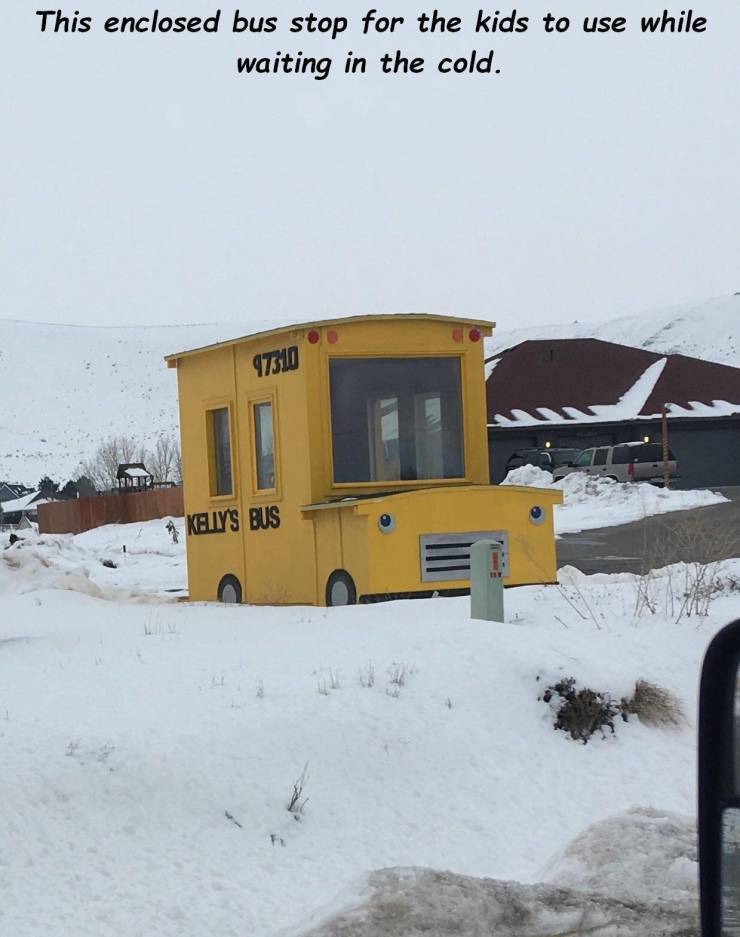 snow - This enclosed bus stop for the kids to use while waiting in the cold. 97500 Keuys Bus