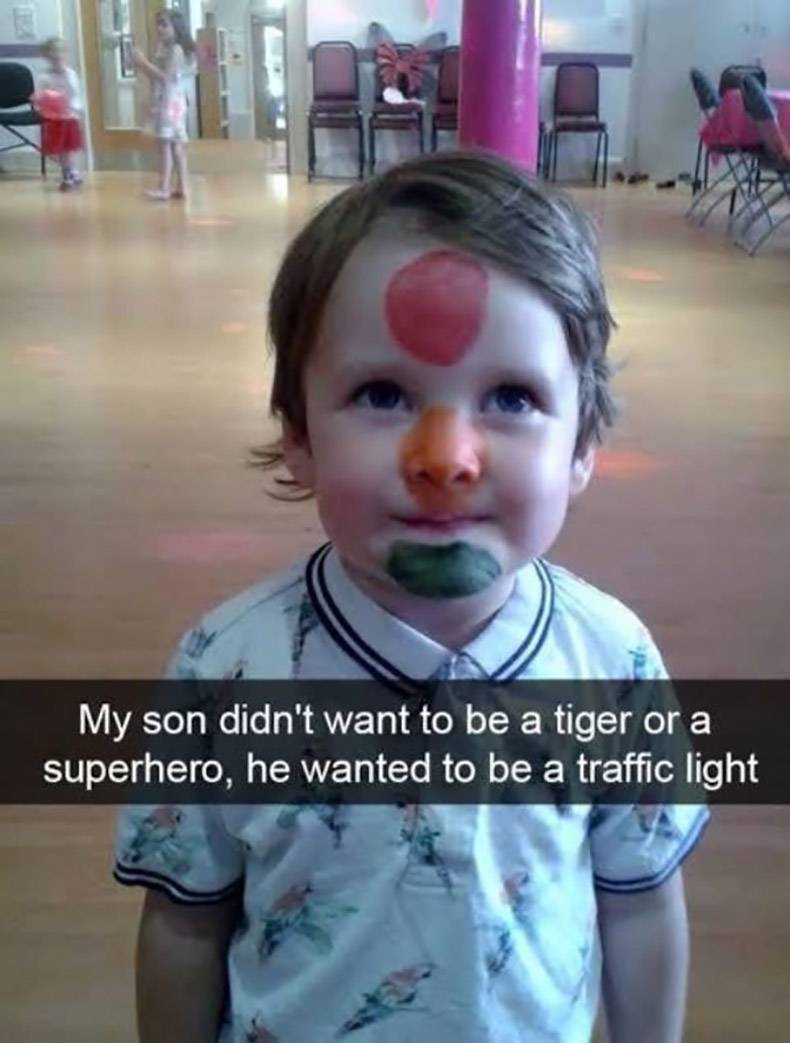 kids weird - My son didn't want to be a tiger or a superhero, he wanted to be a traffic light