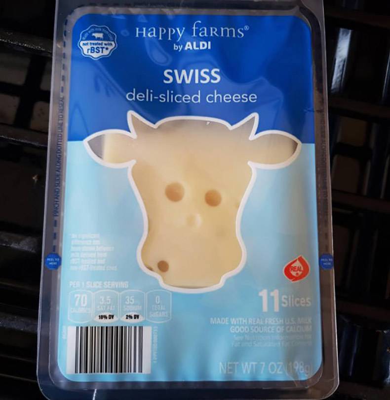 dairy product - Happy farms ser Bst by Aldi Swiss delisliced cheese Motosedealing Dotted Diretores Fense Servis 35 1 Slices 10% Dy 24 Dy Made With Real Frshus Good Source Of Calm Net Wt 7 Oz 98