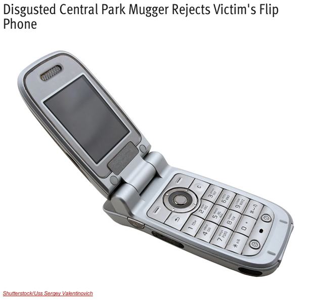 Disgusted Central Park Mugger Rejects Victim's Flip Phone # E21 456 789 0 ShutterstockUss Sergey Valentinovich