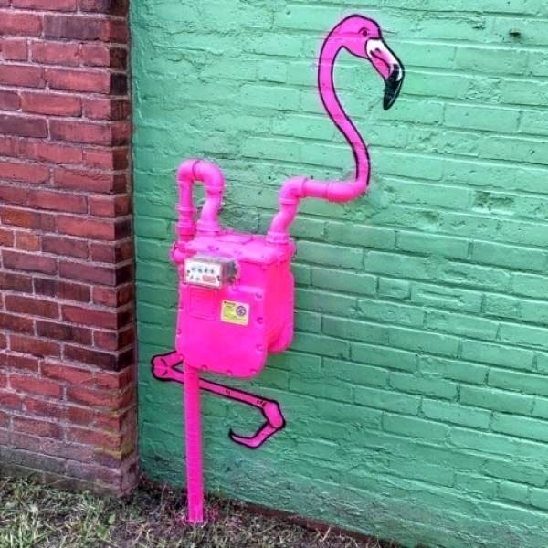 funny cool and random pics -street art flamingo