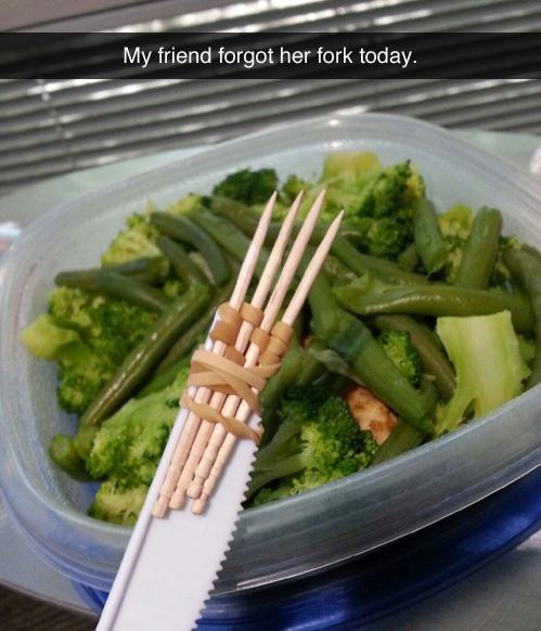 everyday problem - My friend forgot her fork today.