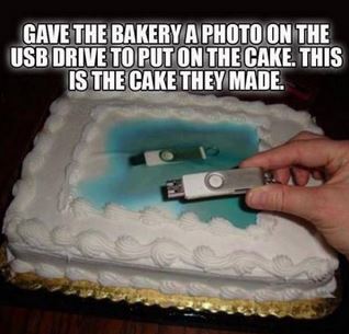 you had one job - Gave The Bakery A Photo On The Usb Drive To Put On The Cake. This Is The Cake They Made.