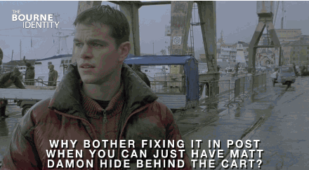 bourne identity - The Bourne Identity Why Bother Fixing It In Post When You Can Just Have Matt Damon Hide Behind The Cart?