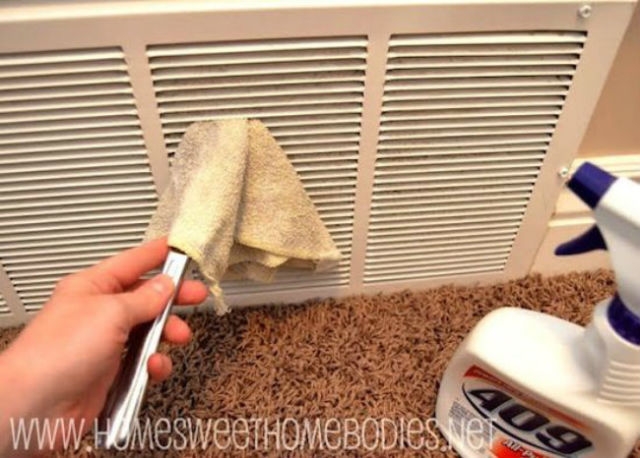 Butter Knife in the Air Vent - Cruddy air vent or AC intake? Moisten a clean towel with your favorite cleaner and wrap around a butter knife. Now you've got the perfect tool to clean the narrow grate.