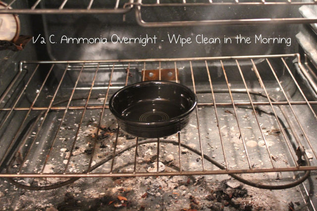 Overnight Oven Cleaner - Put a bowl filled with 12 cup of ammonia into a completely cold oven. Leave overnight and wipe clean the next day. Easy peasy.