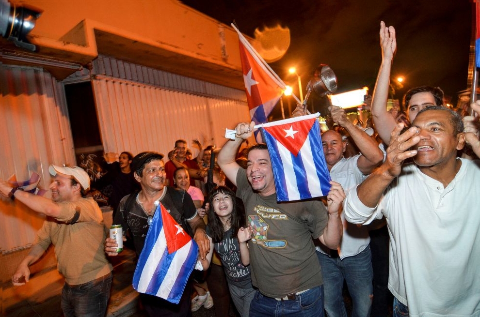 People celebrate the death of Cuban leader Fidel Castro, in Little Havana, Miami