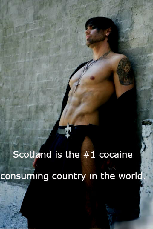 barechestedness - Scotland is the cocaine consuming country in the world.