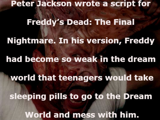 world food programme - Peter Jackson wrote a script for Freddy's Dead The Final Nightmare. In his version, Freddy had become so weak in the dream world that teenagers would take, sleeping pills to go to the Dream World and mess with him.