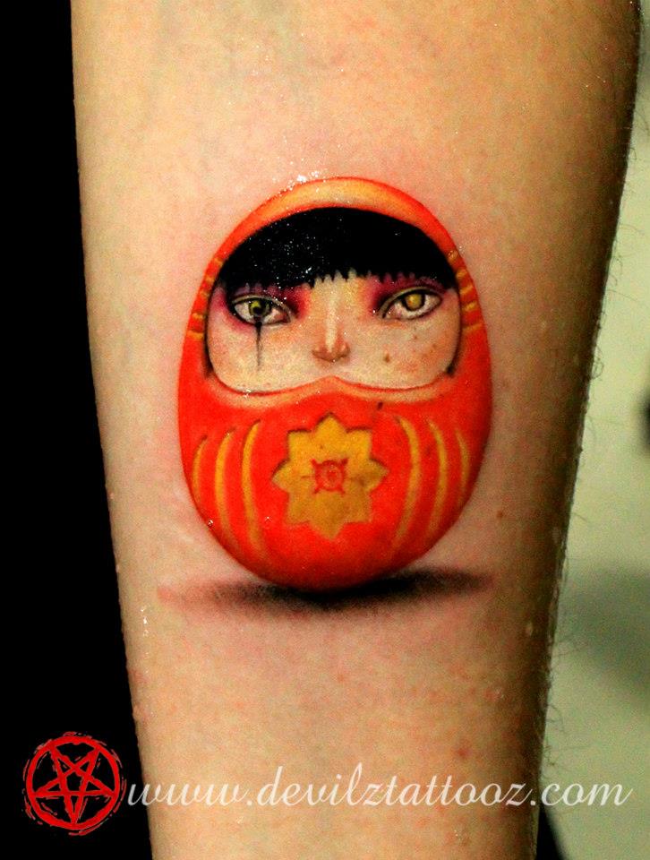 David Ho's painting in a 2x2 inch miniature tattoo. Done with Alla Prima Ink The ink we support Artist: Alex