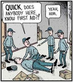 cpr cartoons - Quick, Does Anybody Here Know First Aid?! Yeah, Him. Zuma