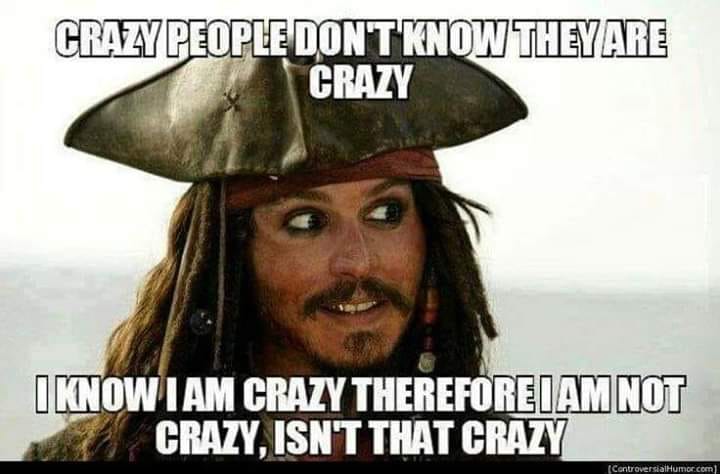 jack sparrow - Crafly People Dont Know They Are Crazy I Know I Am Crazy Thereforeiam Not Crazy, Isn'T That Crazy ControversialHumor.com