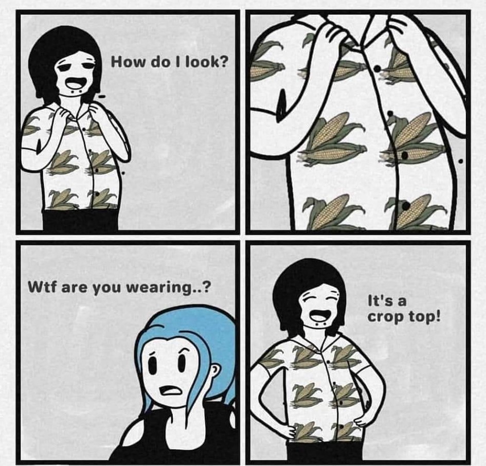 comics - How do I look? Wtf are you wearing..? It's a crop top!