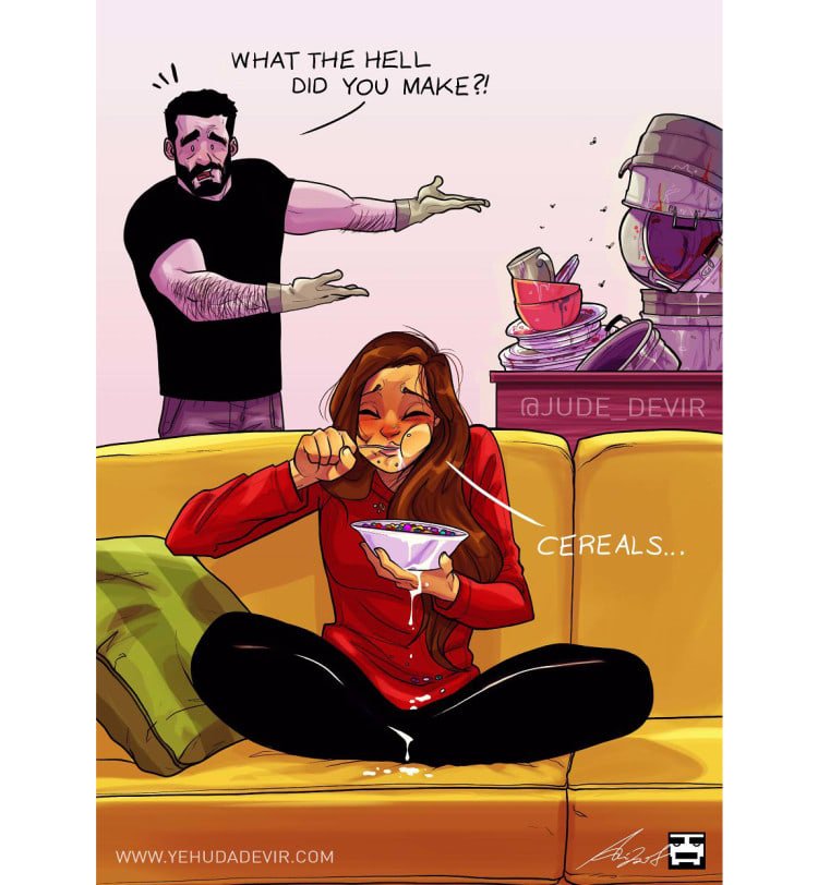 israeli couple comic - What The Hell Did You Make?! Devir Cereals...