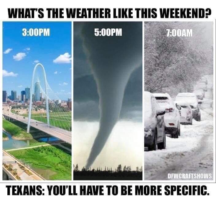 What'S The Weather This Weekend? Pm Pm Am Dfwcraftshows Texans You'Ll Have To Be More Specific.