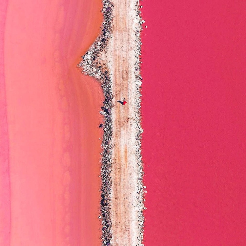 Aerial view of Australia’s Lake Hillier.