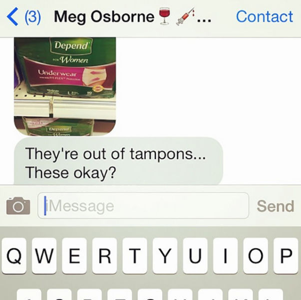 This text after sending someone to the store to get tampons: