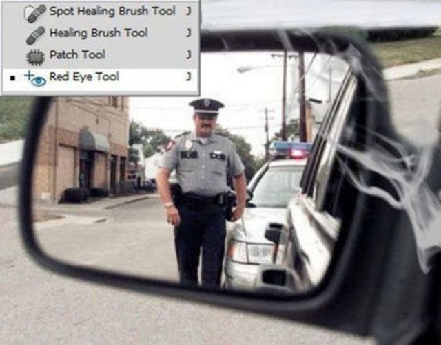 pulled over by police - Spot Healing Brush Tool Healing Brush Tool 3 Patch Tool to Red Eye Tool