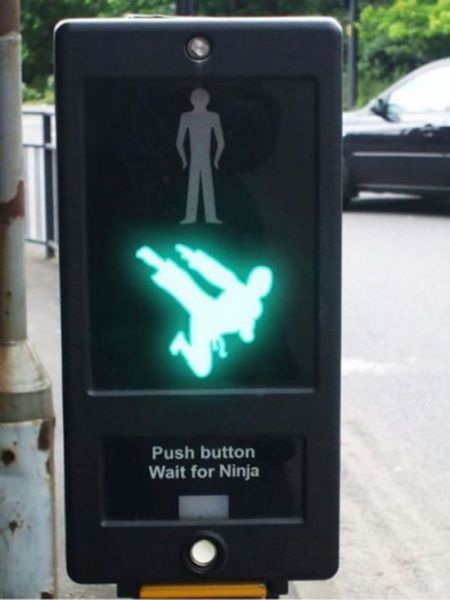 traffic light green man meme - Push button Wait for Ninja