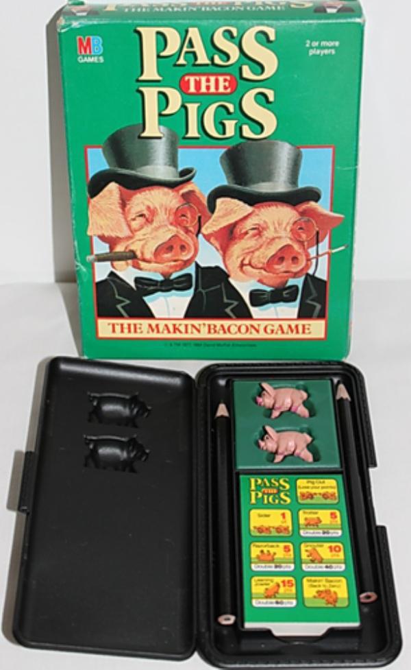 Pass the pigs – You have two pigs that are similar to dice, and you roll them for point values. It’s very addicting. Play it at family gatherings for sure.
