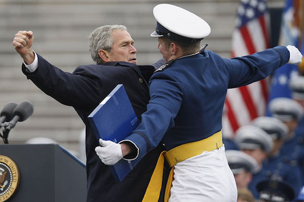 George Bush has got that presidential chest bump down.