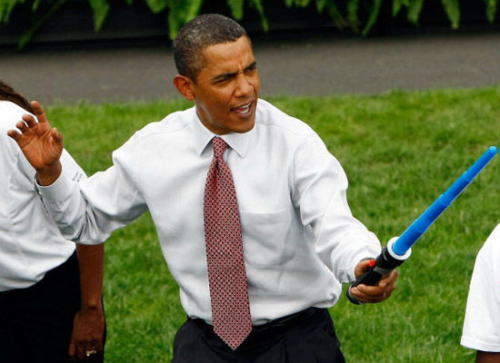 Obama is always down for a light saber duel.