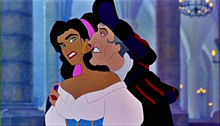 Frollo creepily smelling Esmeralda’s hair.