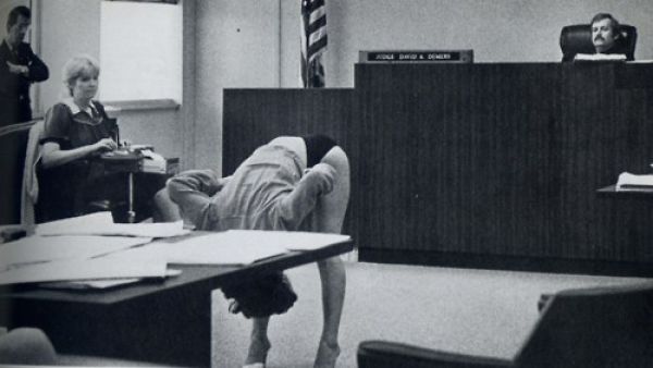 Stripper in Clearwater, FLA showing the judge that her bikini briefs were too large to expose her vagina to the undercover cops that arrested her. The case was dismissed.