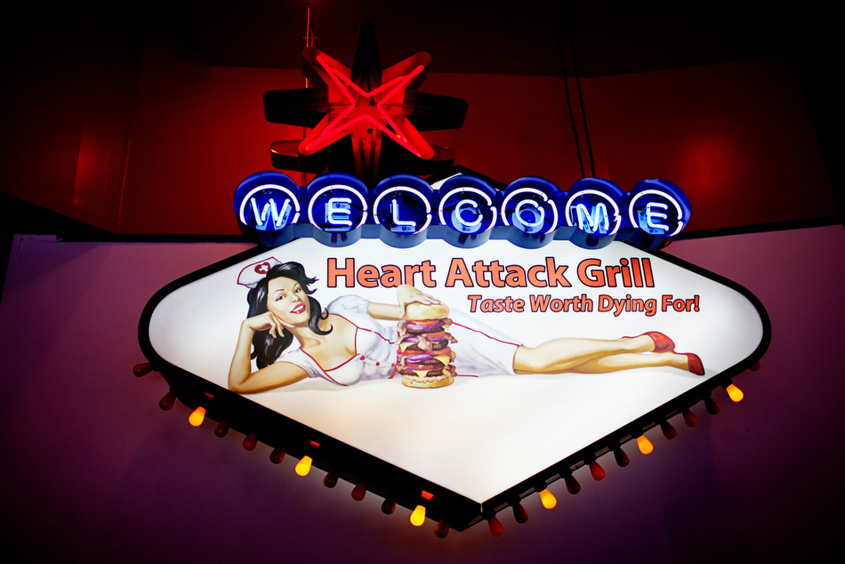 The Heart Attack Grill is an American hamburger restaurant in Las Vegas, Nevada. It has courted controversy by serving high calorie menu items with deliberately provocative names coupled with waitresses in sexually provocative clothing.