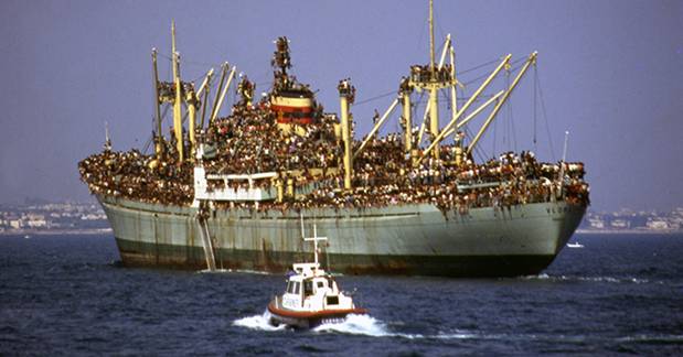One of the tramp steamers leaving for Italy from Libya
