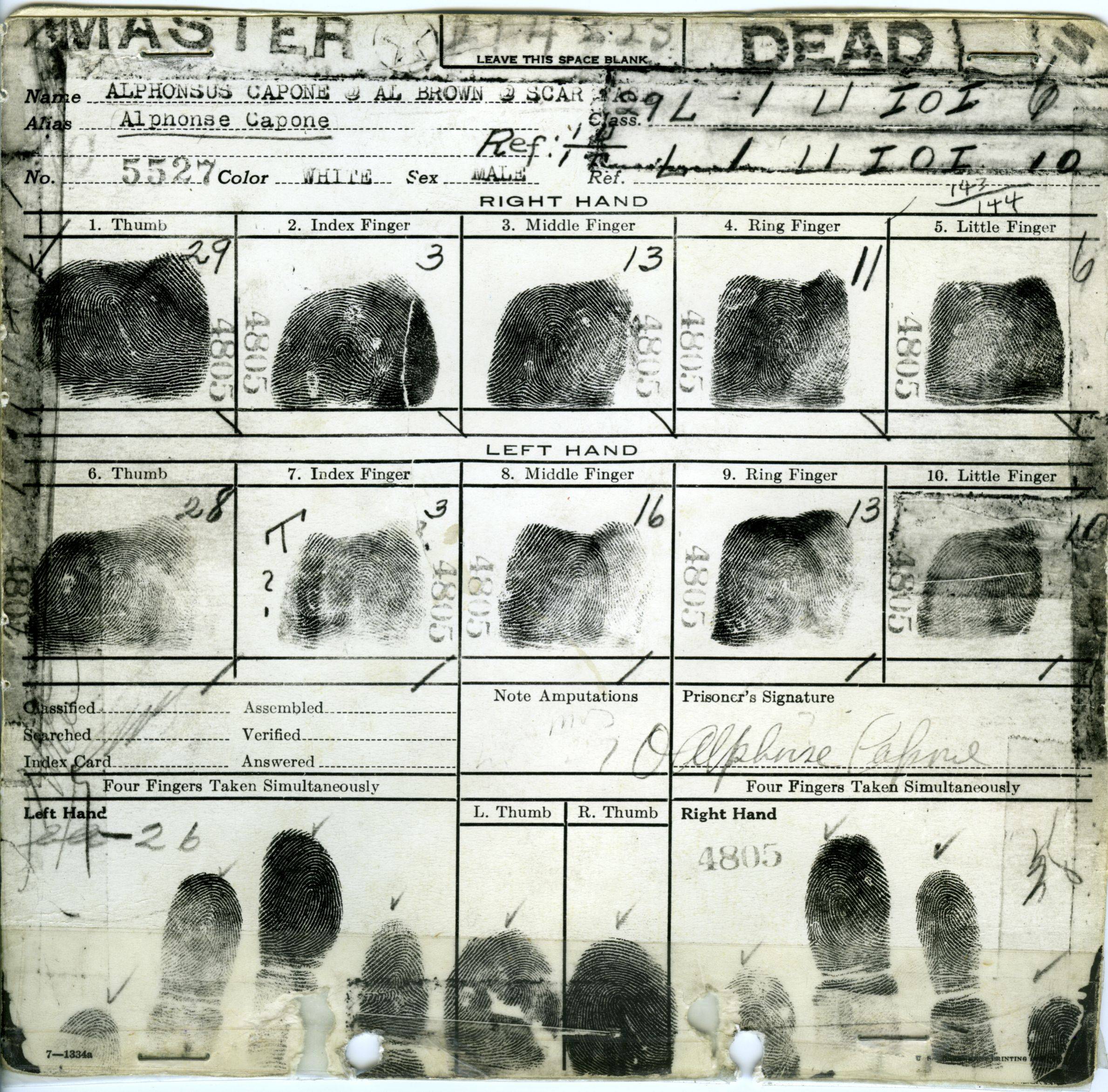 Al Capone’s fingerprint card, before 1947
