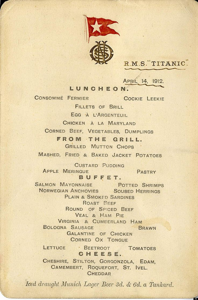 RMS Titanic Lunch Menu
