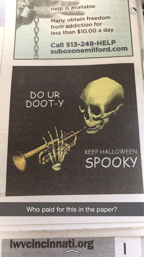 skeleton war - Help is available Many obtain freedom from addiction for less than $10.00 a day Call 513248Help suboxonemilford.com Do Ur DootY Keep Halloween Galvekep Halloween Who paid for this in the paper? Twvcincinnati.org