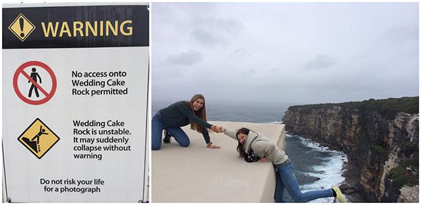 water - Warning No access onto Wedding Cake Rock permitted Wedding Cake Rock is unstable. It may suddenly collapse without warning Do not risk your life for a photograph