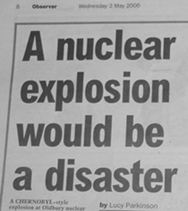 Newspaper - Observer Wednesday A nuclear explosion would be a disaster A Chernobylstyle explosion at Ostry Sectear by Lucy Parkinson
