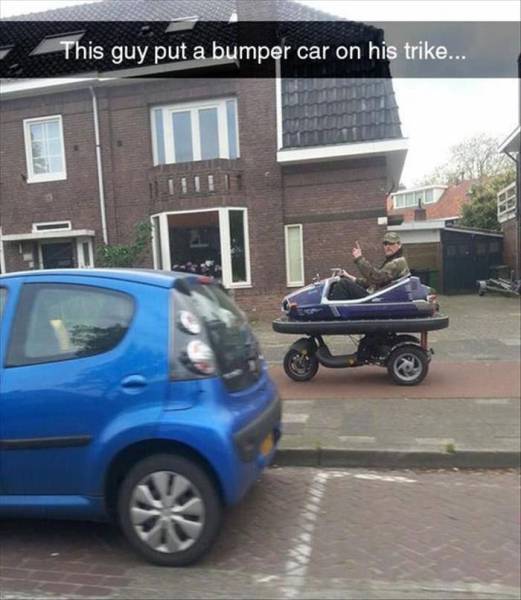 city car - This guy put a bumper car on his trike...