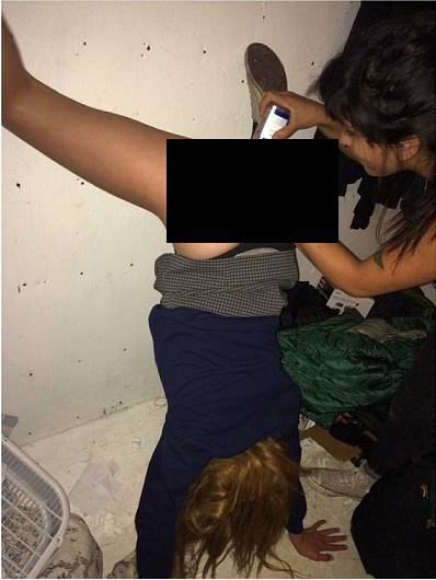 Girl at party chugging cough syrup with her ass.
