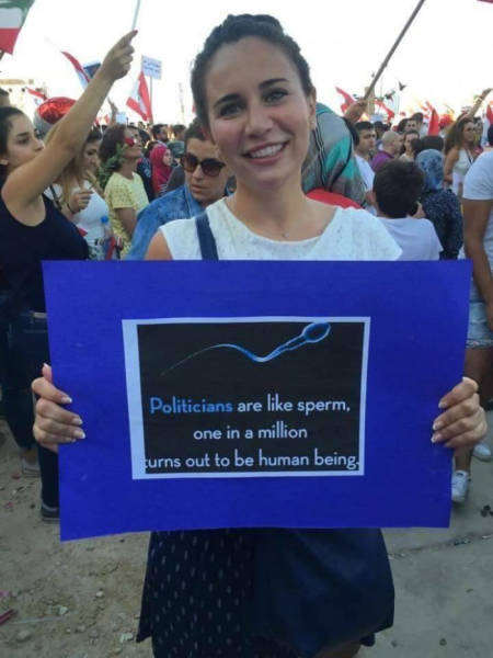 funny lebanese protests - Politicians are sperm, one in a million turns out to be human being,
