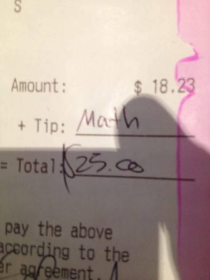 Humour - Amount $ 18.23 Tip Math Total $25. pay the above according to the er agreement. A