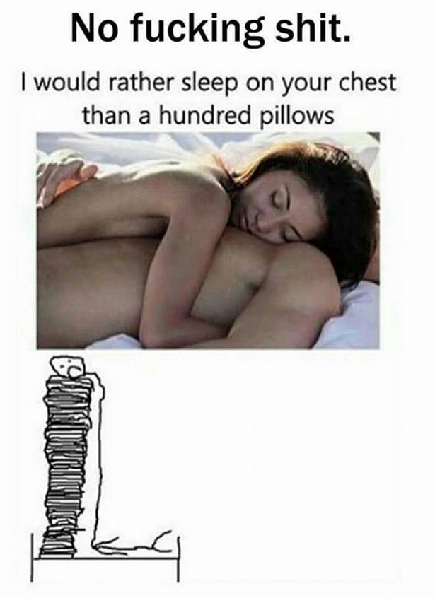 would rather sleep on your chest than 100 pillows - No fucking shit. I would rather sleep on your chest than a hundred pillows