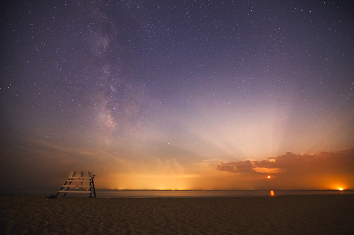 Moonset with the Milkyway shining brightly above - Cape May, NJ