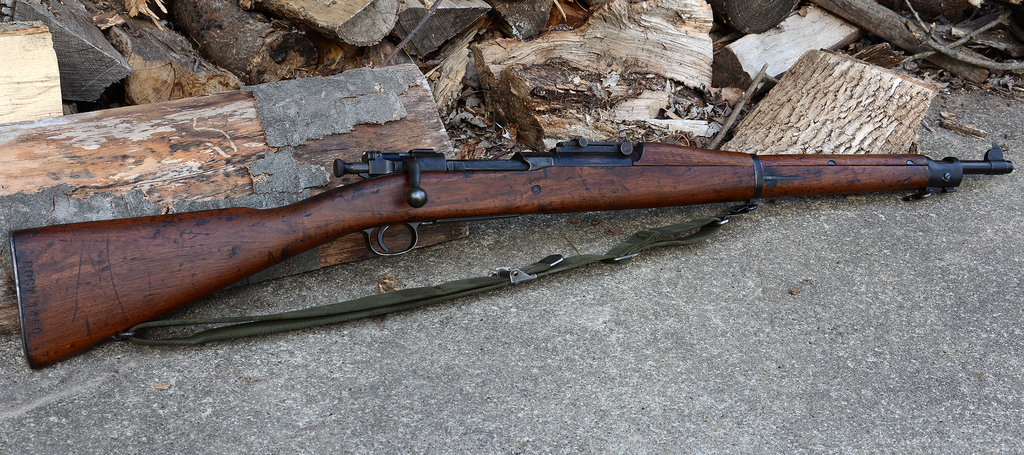 M1903 Springfield Rifle (USA):

Officially adopted as the standard US infantry rifle in 1903, the '03 Springfield remained in frontline service with US Marine and Army units through the end of WWII in 1945. Due to the high accuracy of the rifle, many were converted to sniper rifles deginated the M1903A4. In total, more than 3 million of these rifles were produced from 1903-1949.